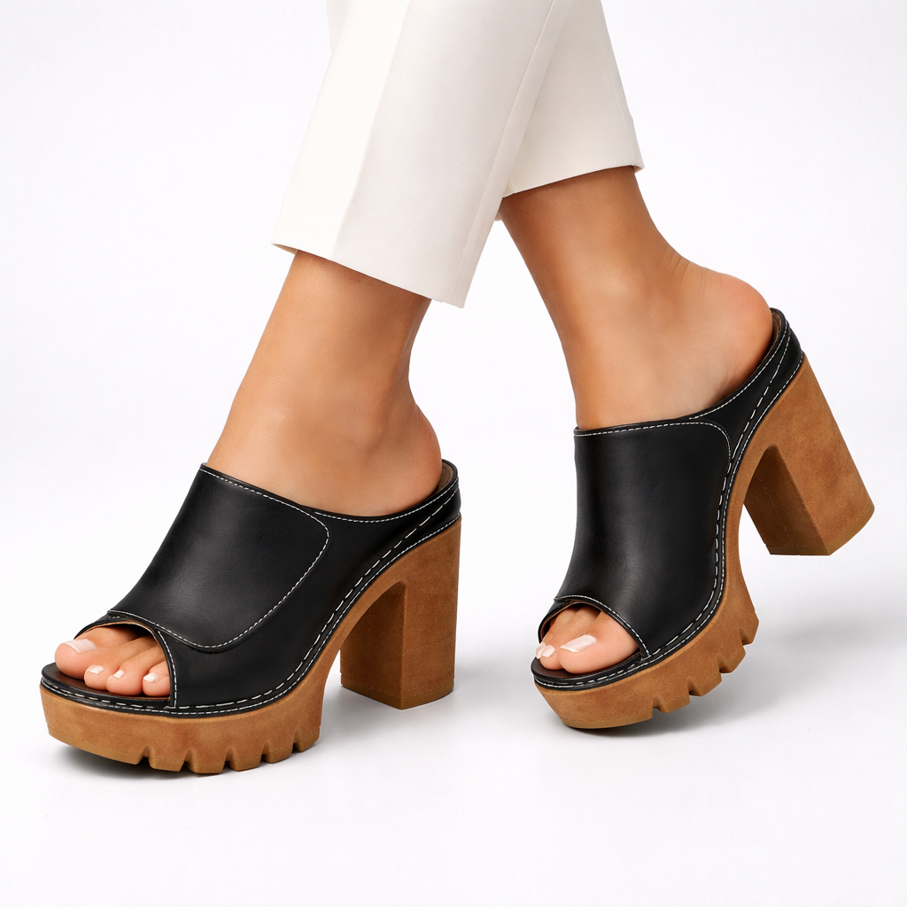 MULE À TALON PLATEFORME EN CUIR