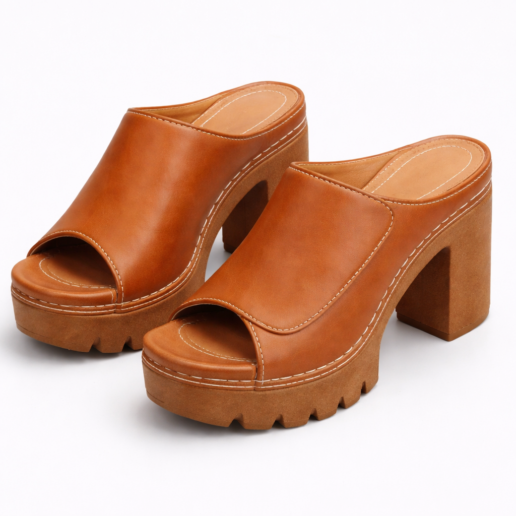 MULE À TALON PLATEFORME EN CUIR