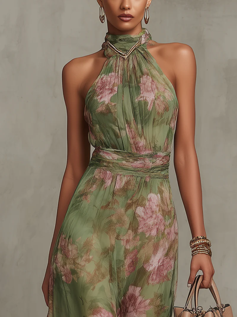 ROBE MAXI SERENITY MOUSSELINE FLEURIE DOS NU ÉLÉGANTE