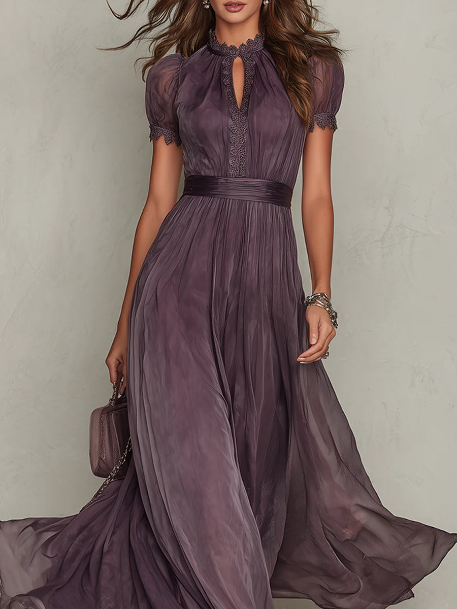 ROBE MAXI FLAVIANA MOUSSELINE VIOLETTE DÉCOUPE COEUR ÉLÉGANTE