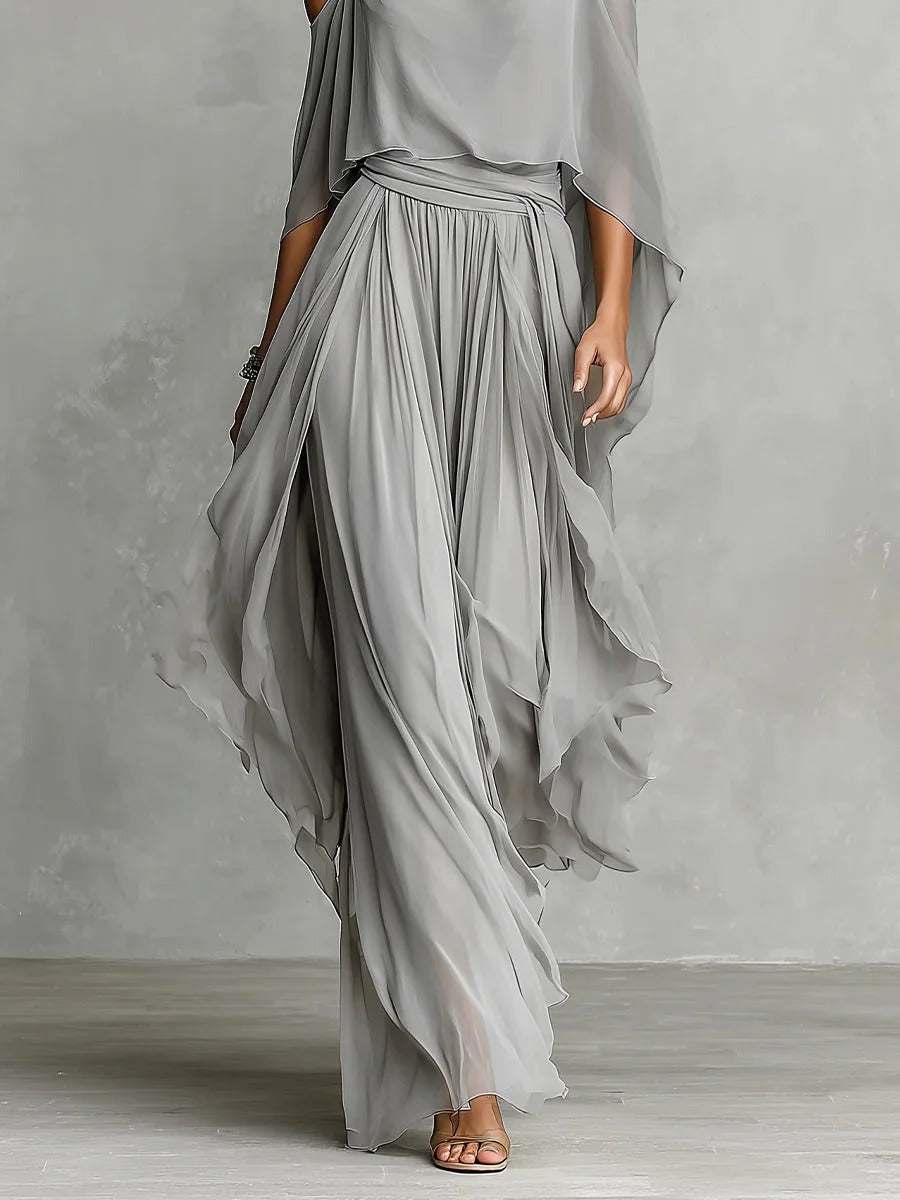 ENSEMBLE FLUIDE GRIS ISADORA, TOP FINES BRETELLES ET PANTALON LÉGER