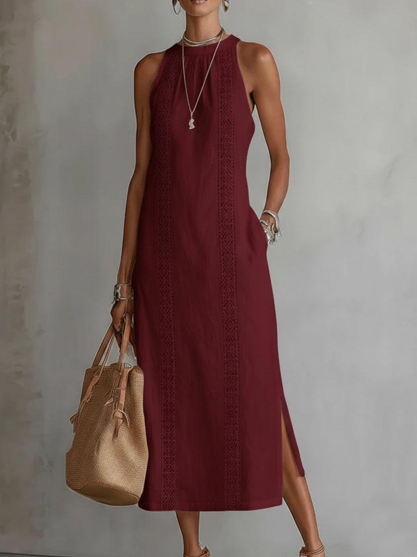 ROBE MIDI COL MANDARIN BRODÉE DÉCONTRACTÉE XIMENA